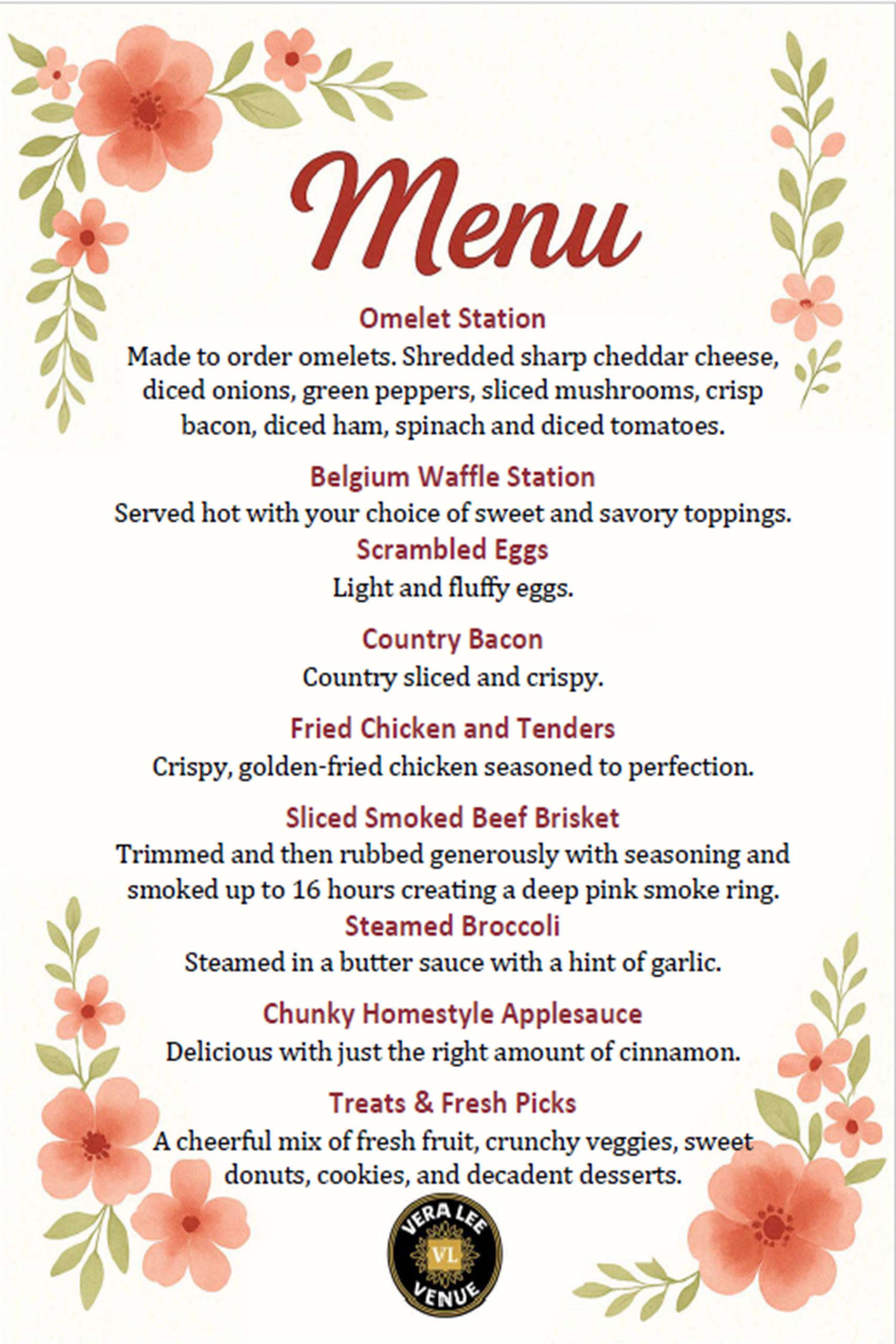 VeraLee Venue - Celebrate Mom Menu
